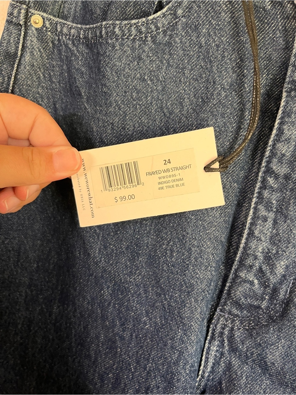 NWT WeWoreWhat Frayed Waistband Straight Leg Jeans 24 Indigo Blue $99 - Picture 5 of 5